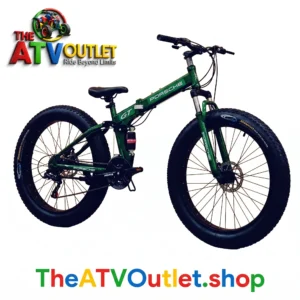 Folded Fat Folding Cycle next to wrist protection gear and car trunk