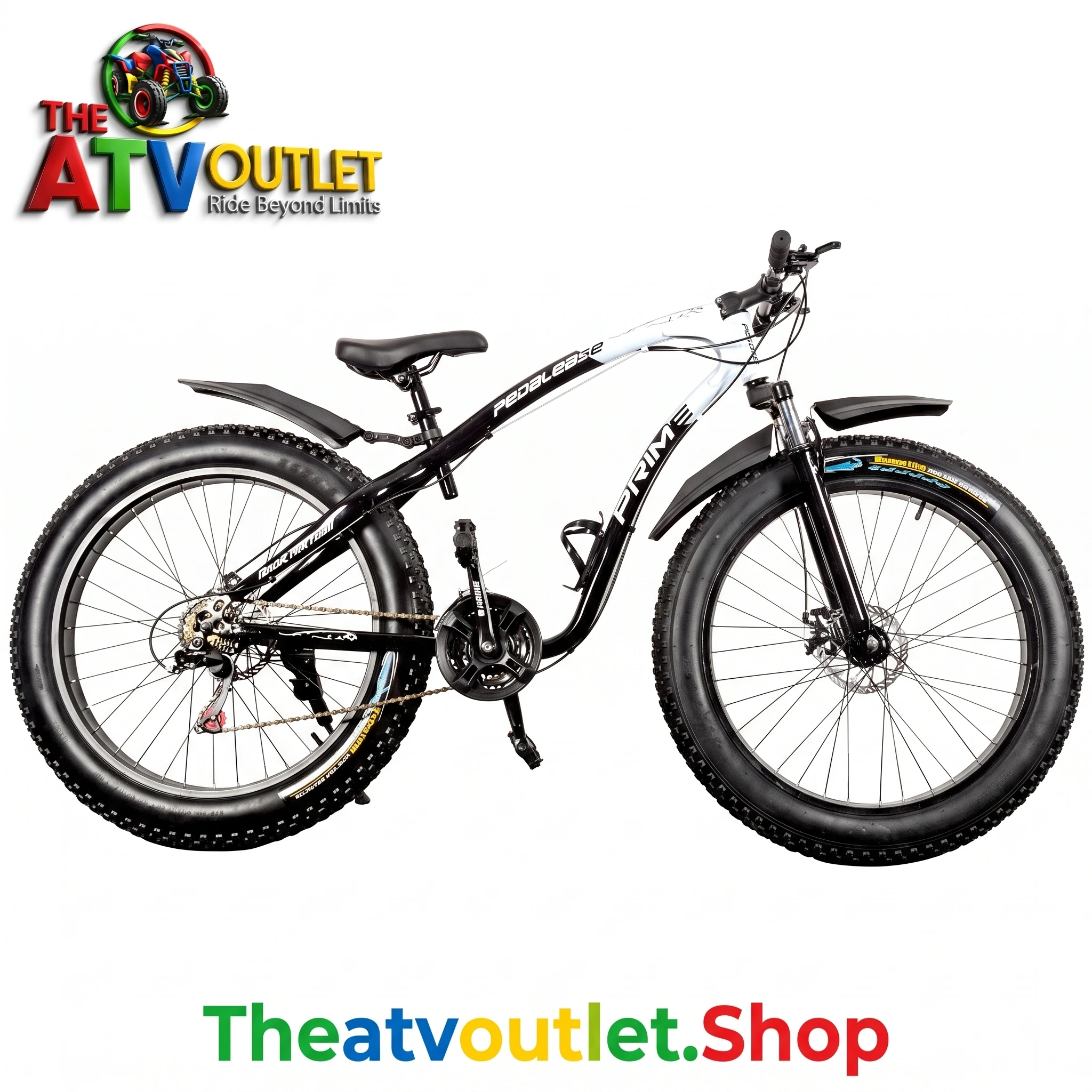 Fat Tyre Cycle Freedom: 26-Inch 21-Speed All-Terrain Adventure Bicycle 21 speed gear derailleur and handlebar shifter setup on Fat Tyre Cycle Freedom