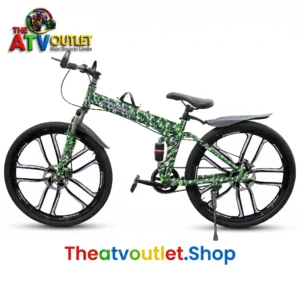 Desert tan camouflage printed folding cycle with mag wheels and mudguards