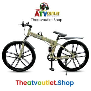 26 inch printed folding cycle in vibrant forest green camo with 6-spoke mag rims
