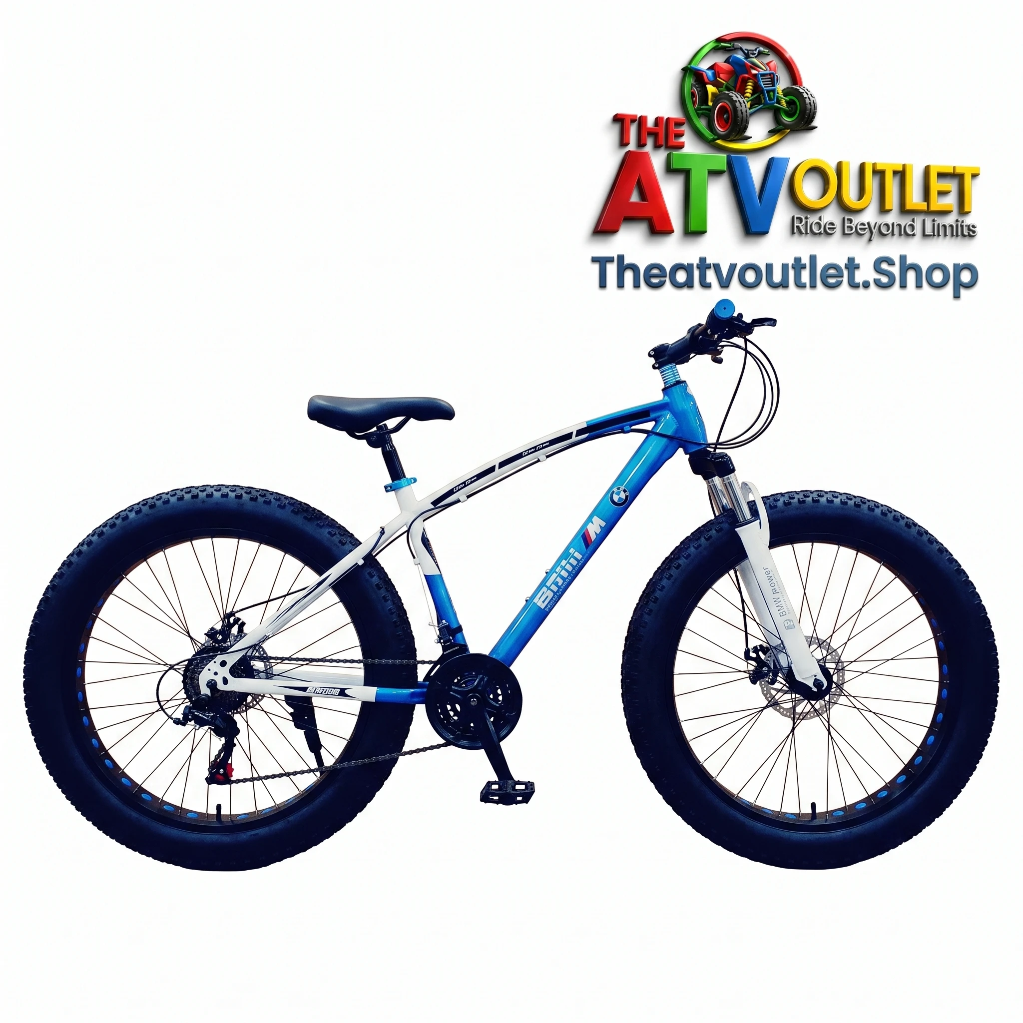 Sleekfat Cycle - 26 Inch 21 Gear Fat Bike India 26 inch Sleekfat Cycle in blue and white color variant with front shock absorbers and disc brakes