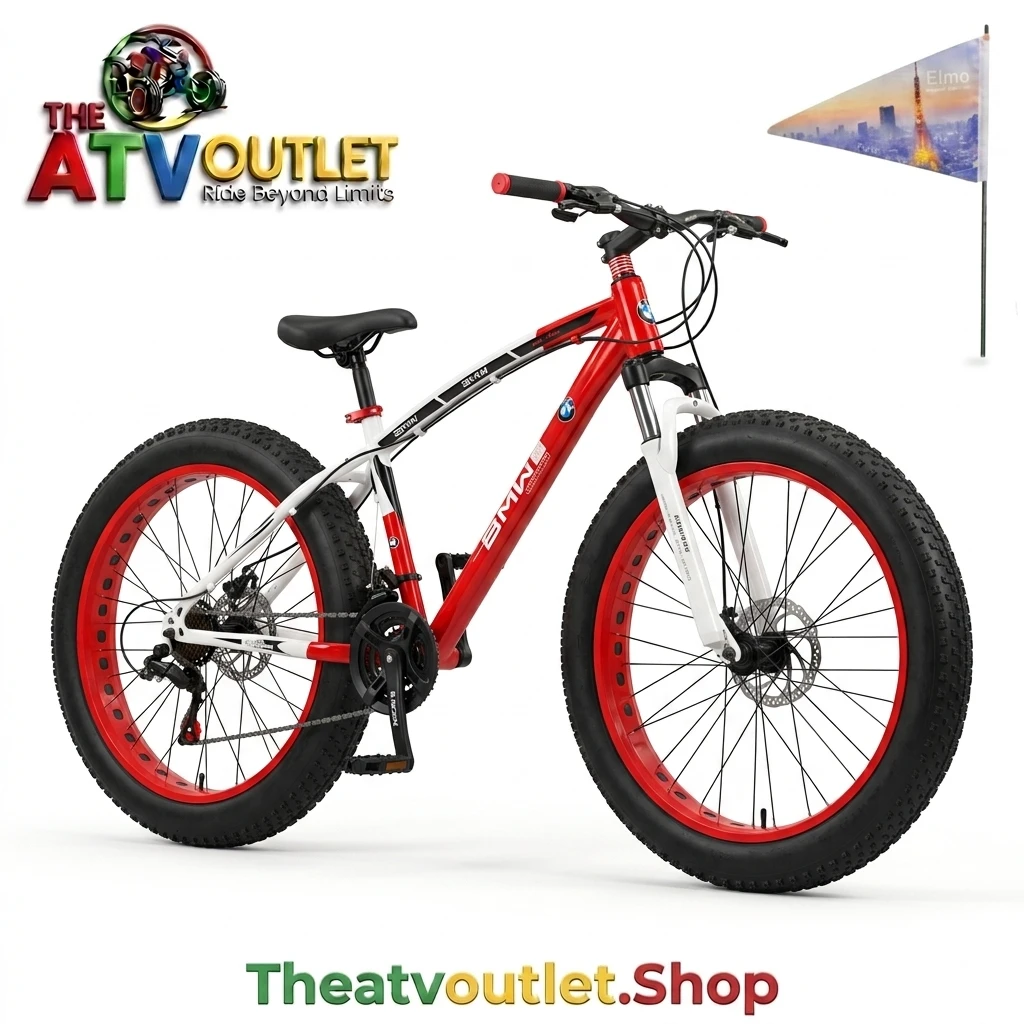 Sleekfat Cycle - 26 Inch 21 Gear Fat Bike India Red and white 26 inch Sleekfat Cycle with matching red spoke rims and dual disc brakes